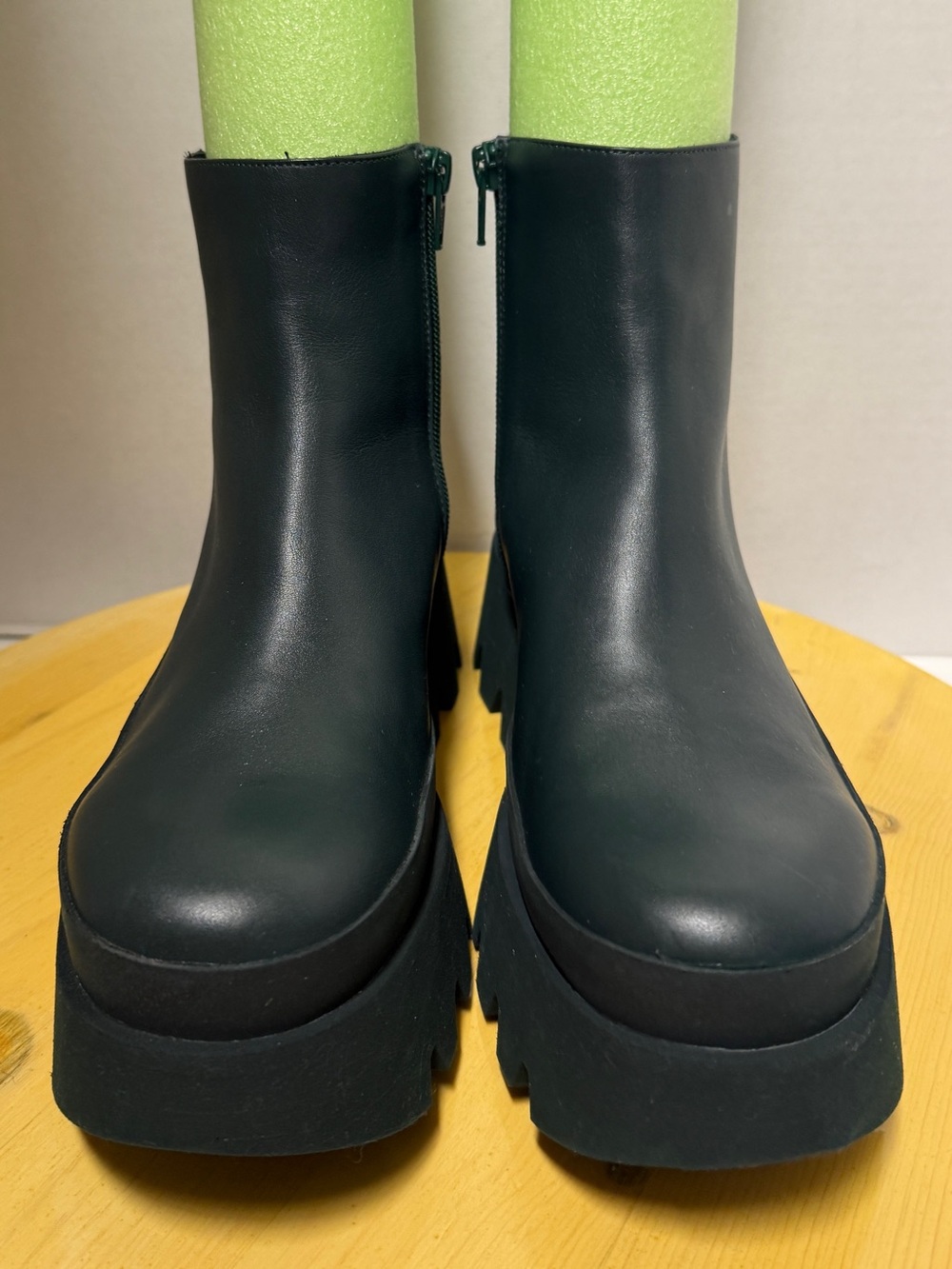 Paloma Barcelo Agni Hunter Green Chunky Platform Leather Ankle Boots-38 (7.5)